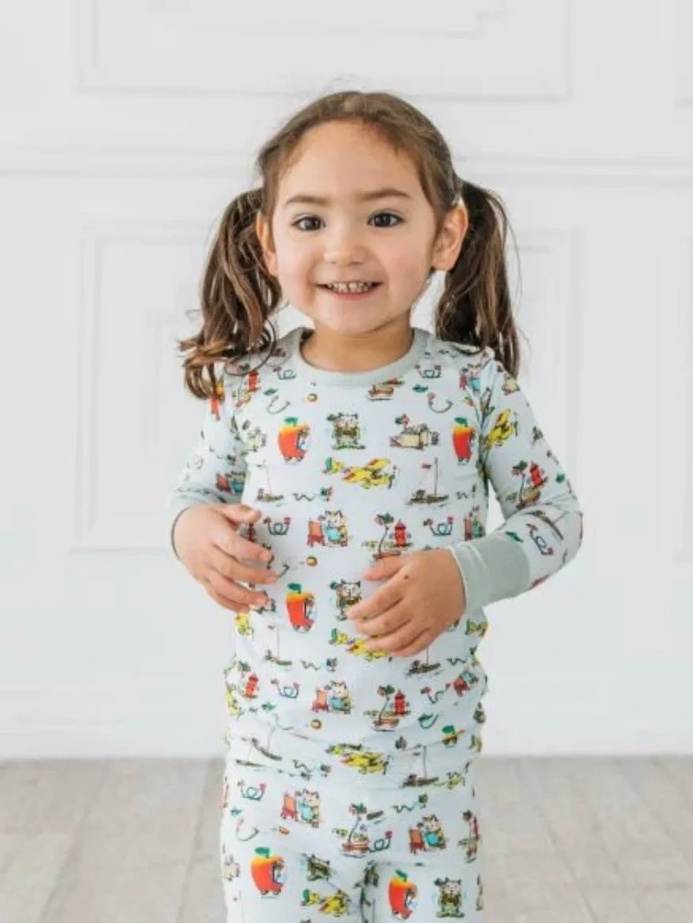 Light Blue Kids' Animal Print Pajama Set - Long Sleeve Two-Piece